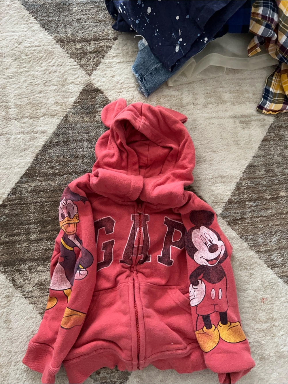 Disney Pink GAP Kids' Hooded Zip Sweatshirt with Mickey & Donald